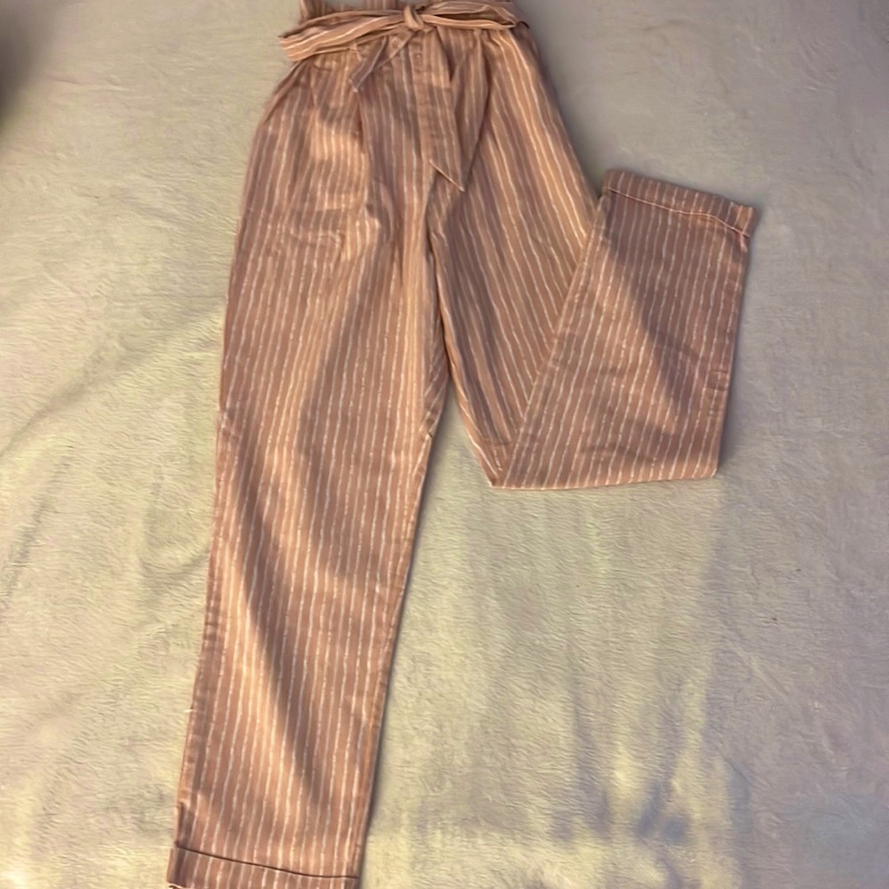 Sienna sky/dress pants/Peach/white/stripes/bow belt